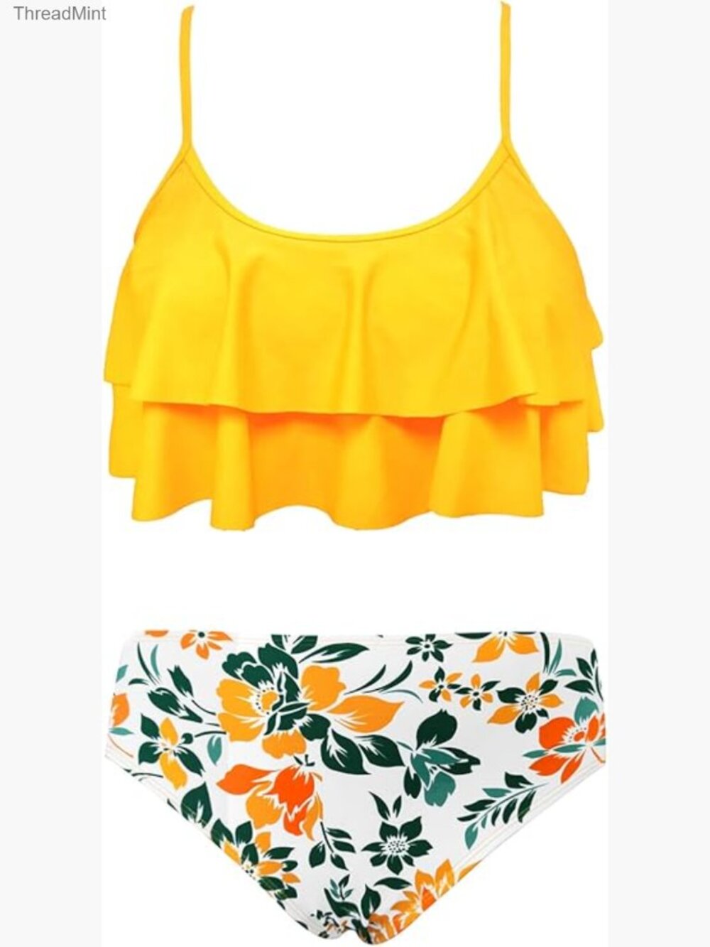 Girls Floral Two Piece Swimsuit Ruffle Flounce Bikini